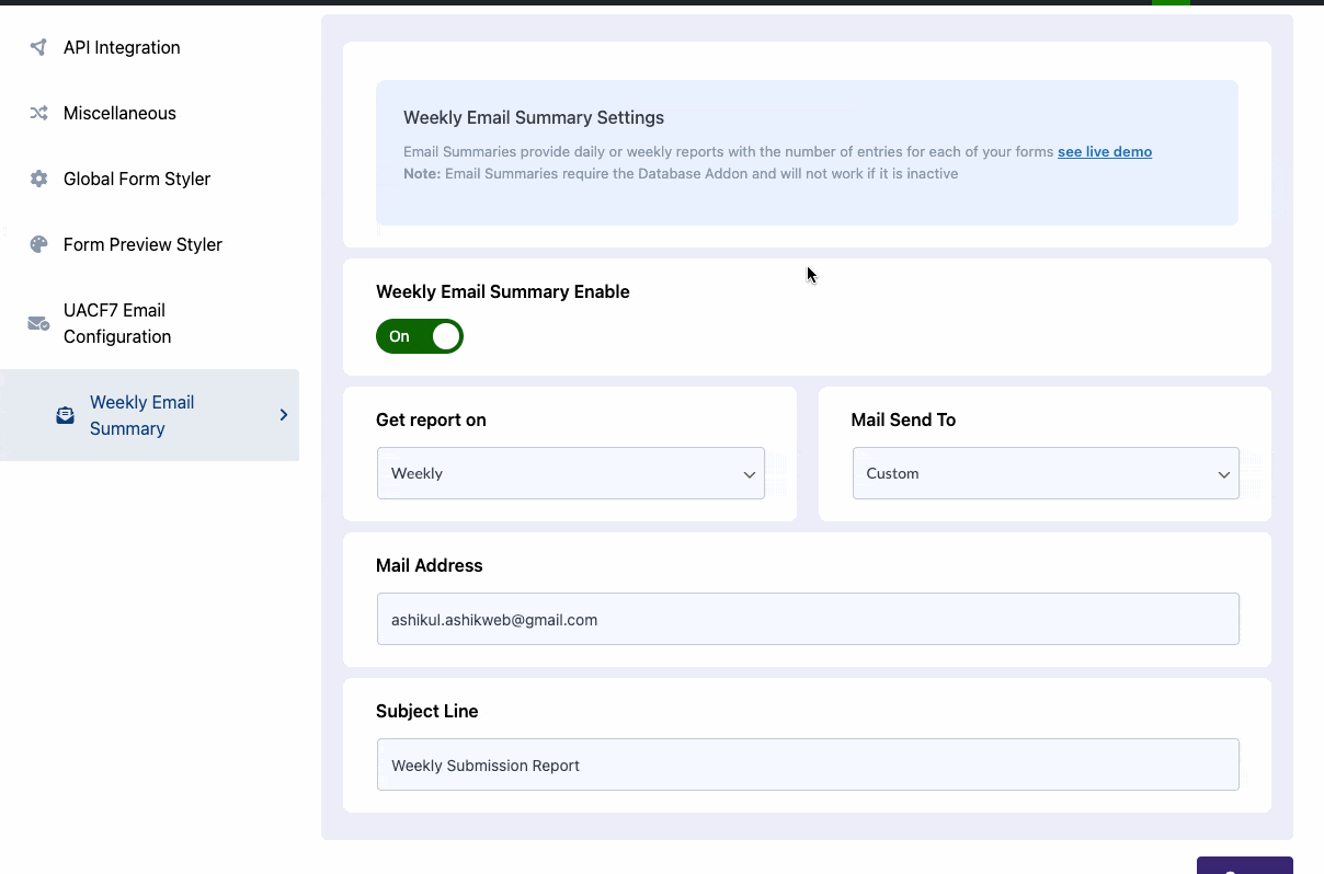 Weekly Email Summary contact form 7 | Ultimate Addons for Contact Form 7