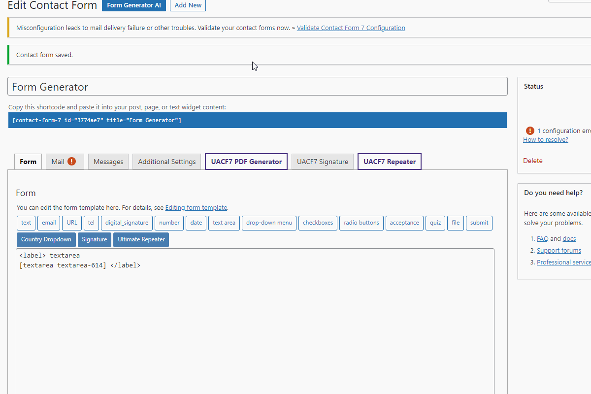 Ai tag genarator in contact form 7 with uacf7 | Ultimate Addons for Contact Form 7