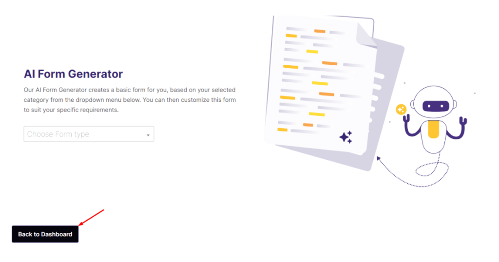 Click back to dashboard button in AI form generator page