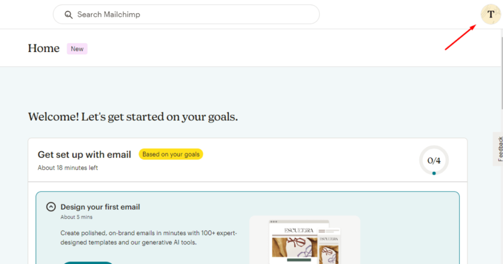 Click profile icon in your mailchimp account