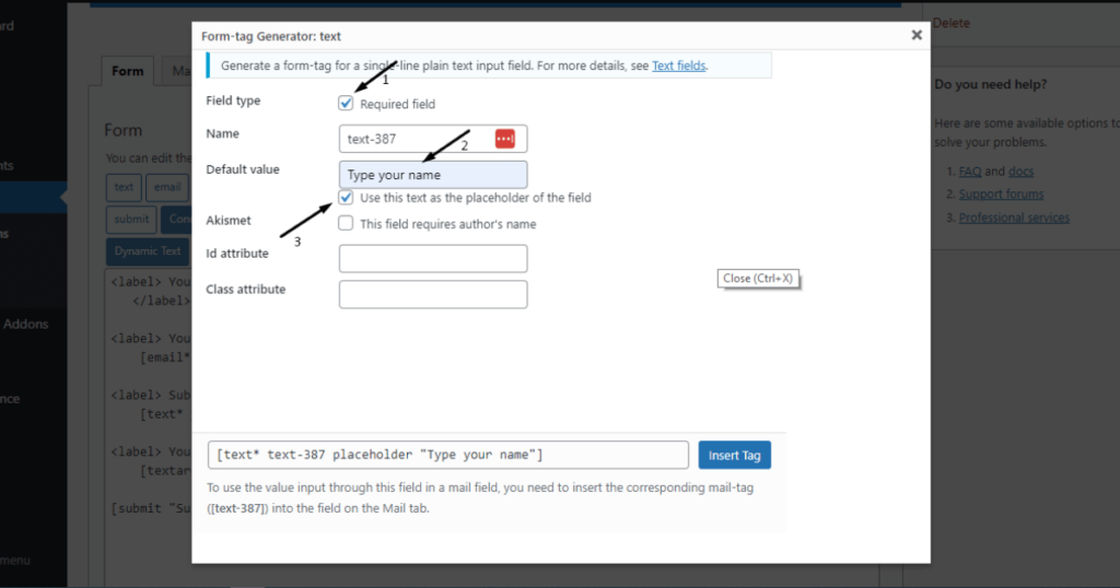 Complete all the necessary tasks inside the Form-tag Generator text