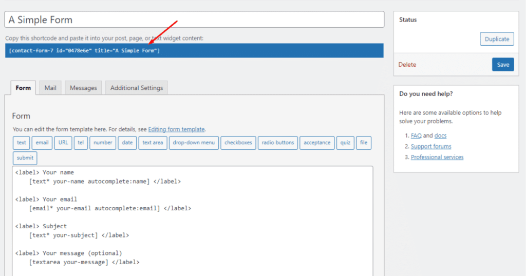 Copy shortcode of Contact Form 7