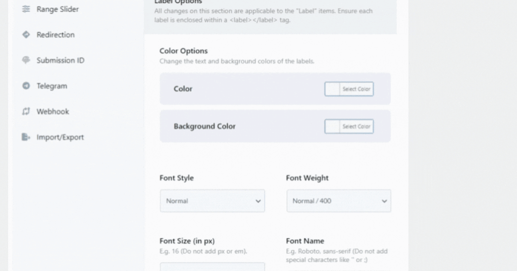 Edit labels in Form Styler