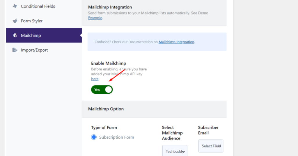 Enable mailchimp in contact form