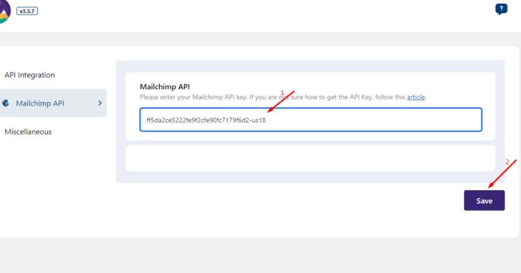 Paste Mailchimp api key in ultimate addons