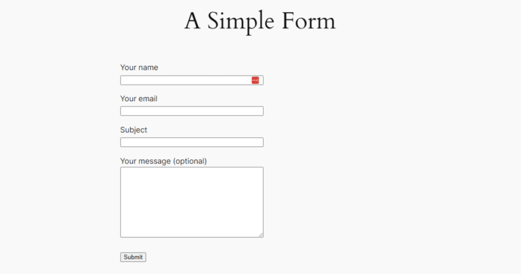 Screenshot of a simple form