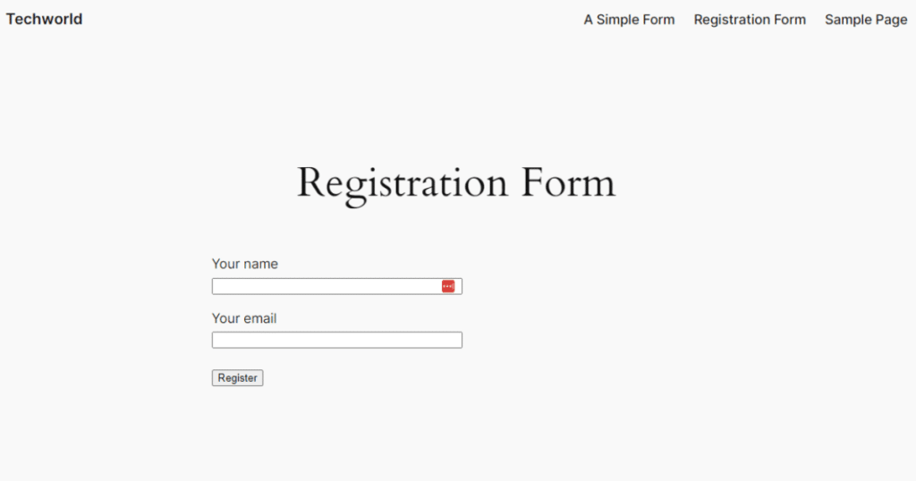 Screenshot of the Registration Form page