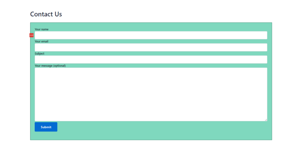 Screenshot of the contact form after designing with CSS