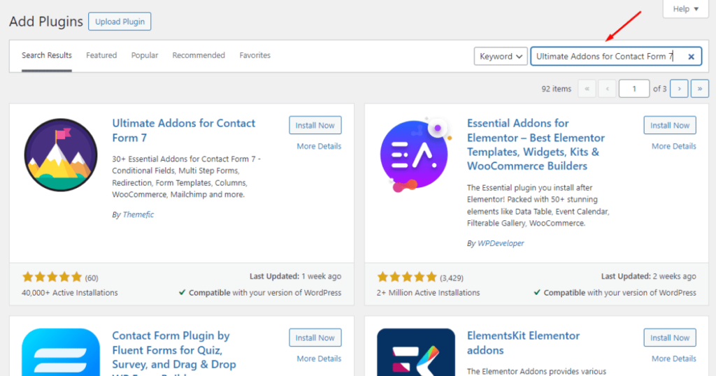 Search Ultimate Addons For Contact Form 7 in the search bar