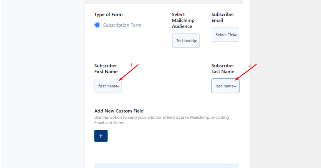 Select subscriber first and last name in mailchimp