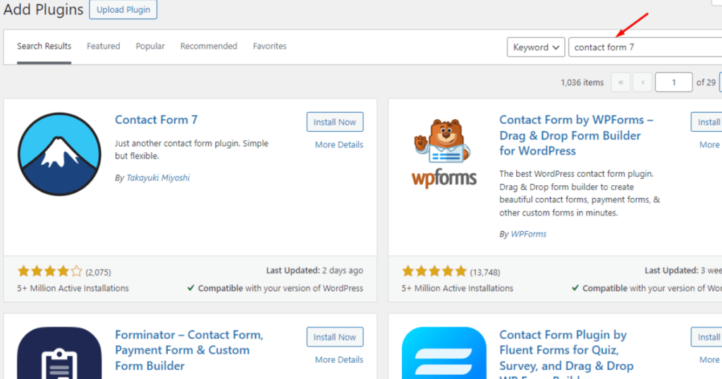 Type contact form 7 in the search bar