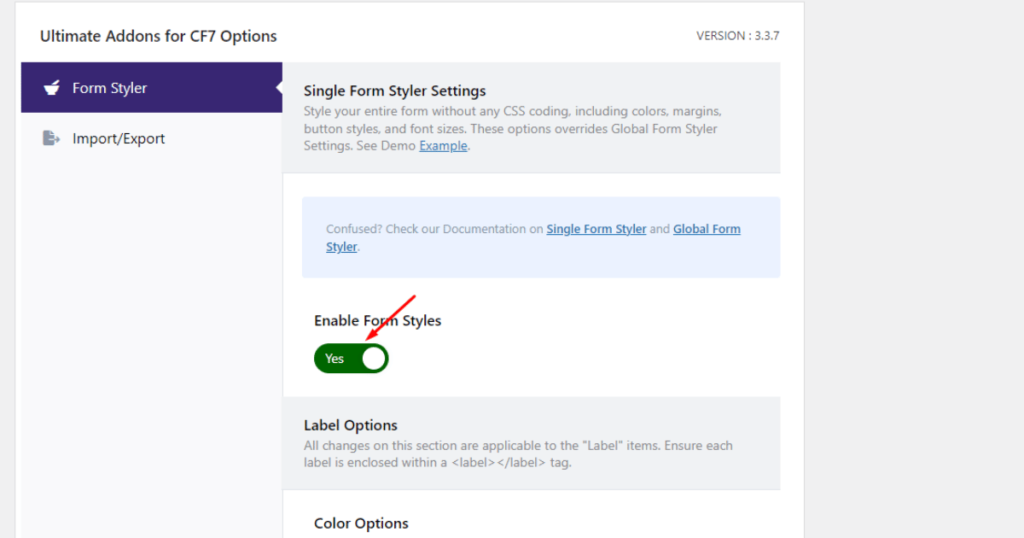 Activate Enable Form Styles feature of UAFC7