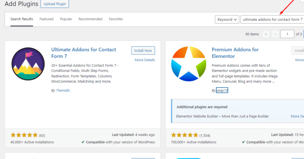 Search with Ultimate Addons for Contact Form 7 in search field