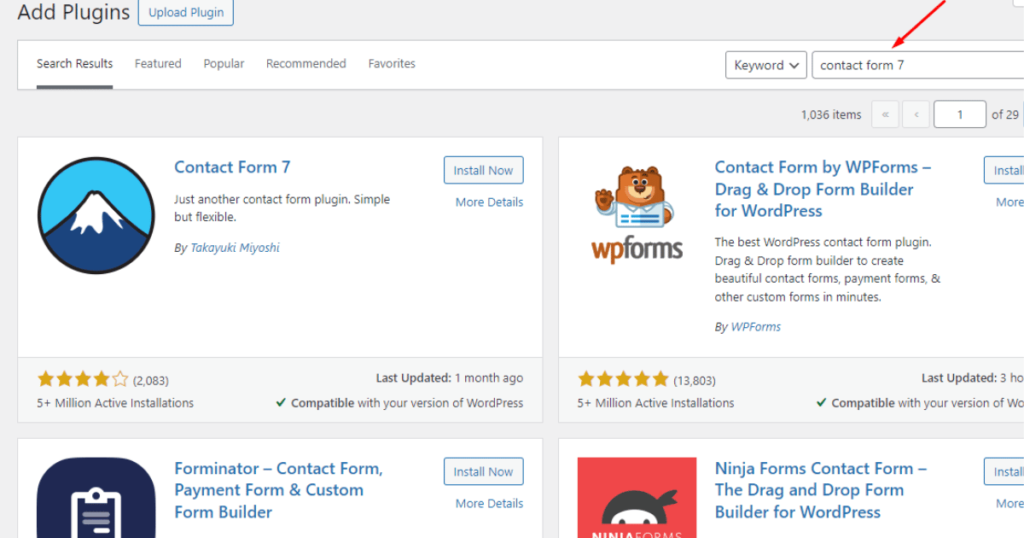 Type contact form 7 in the plugin search field