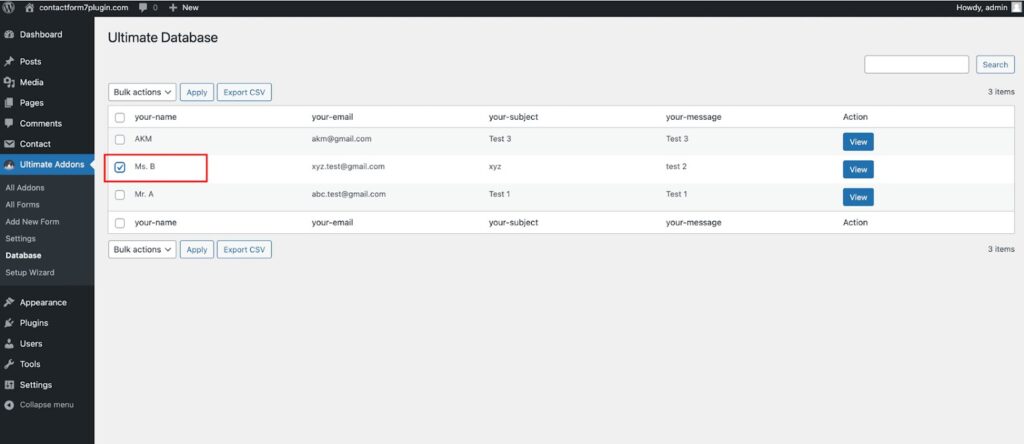 Contact form 7 save to database