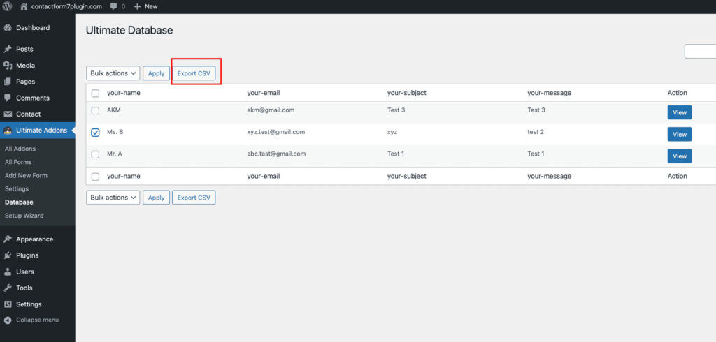 Contact form 7 save to database