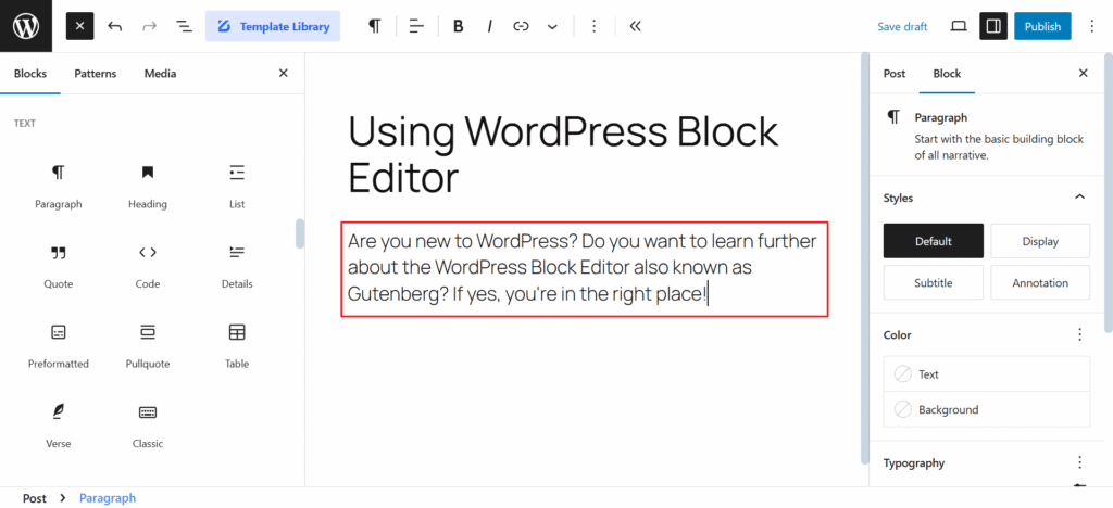 adding content in the block