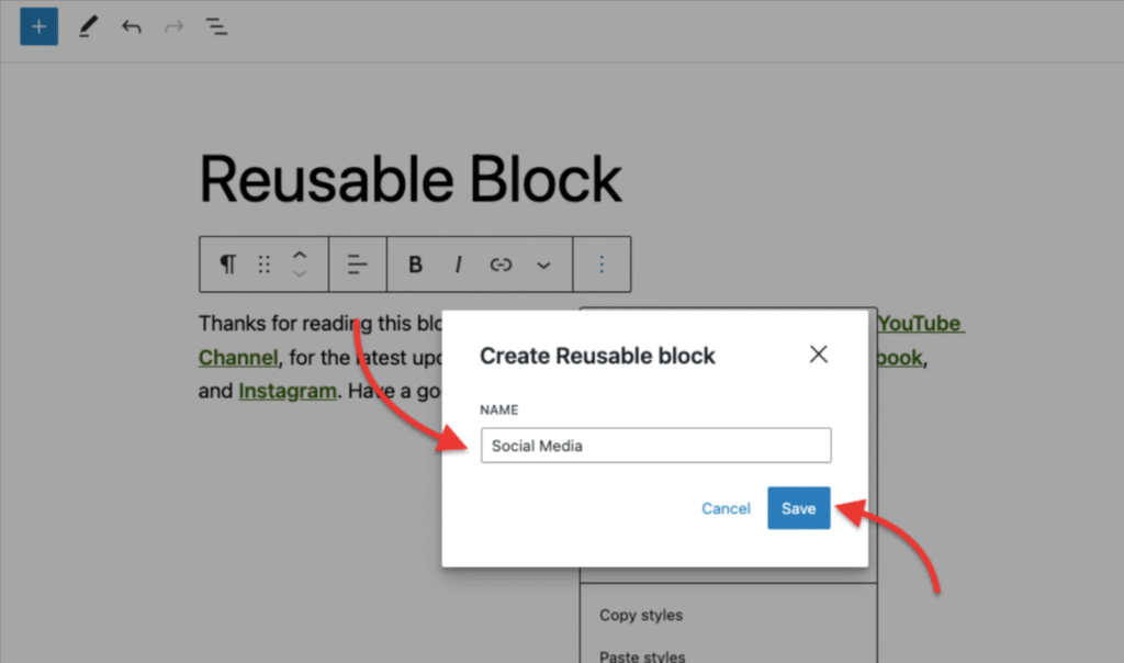 creating reusable block