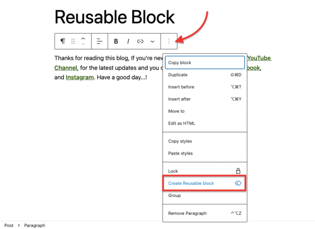 creating a reusable block