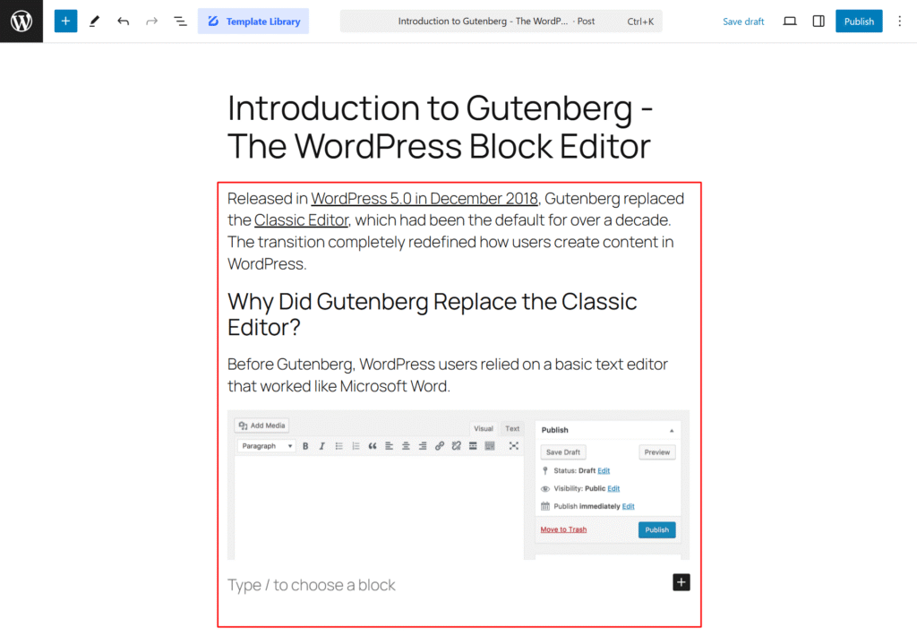 Body Area - WordPress Block Editor