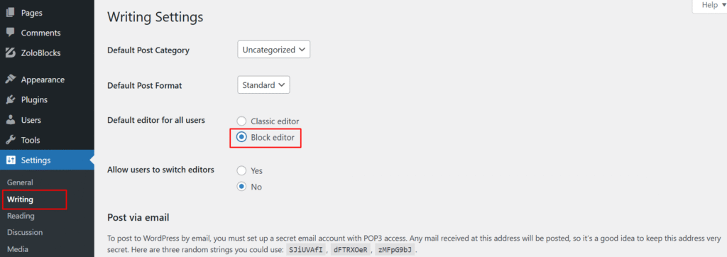 Enabling Gutenberg Editor from WordPress Dashboard Settings