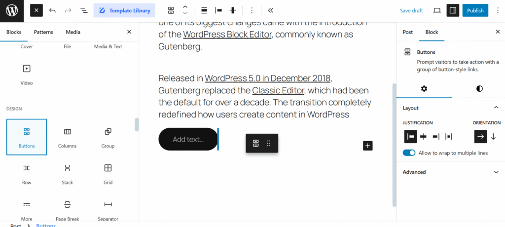 Settings Sidebar - WordPress Block Editor