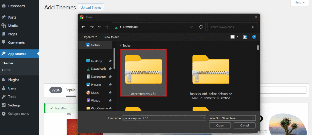 selecting premium theme to install on WordPress website