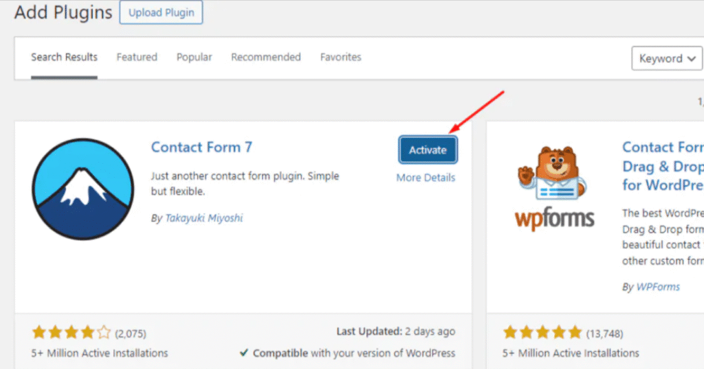 activate contact form 7