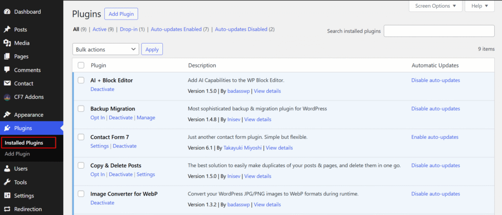 Managing Installed Plugins on your WordPress Website